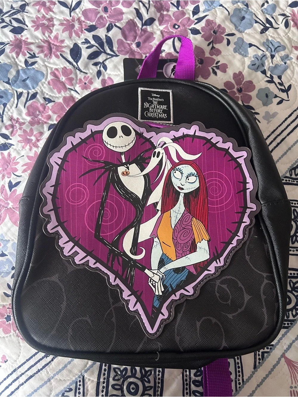 Heart Graphic Backpack - Black/Purple